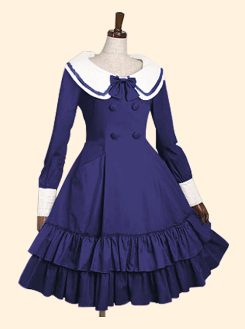 Double Breasted Lapel Long Sleeve Classic Lolita Dress