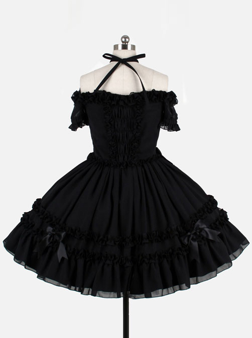 Black Chiffon Binding Strap Off-the-shoulder Classic Lolita Dress