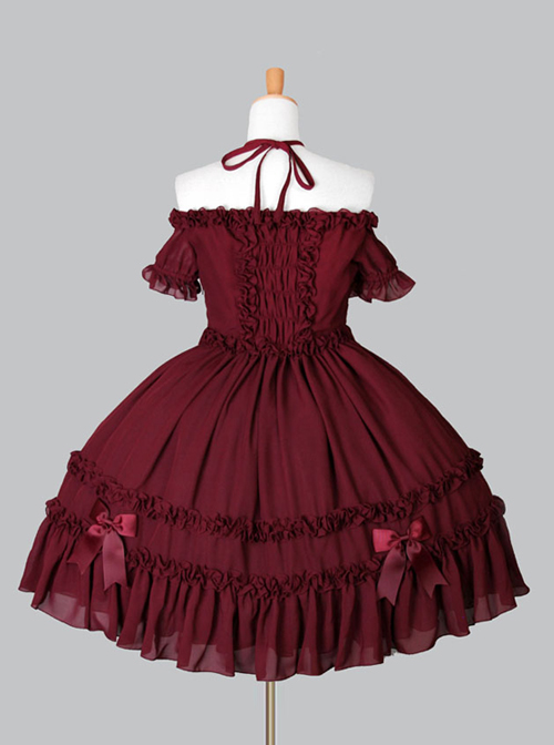 Black Chiffon Binding Strap Off-the-shoulder Classic Lolita Dress