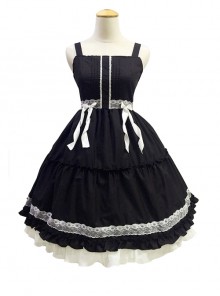 White Lace Cute Pure Color Sweet Lolita Sling Dress