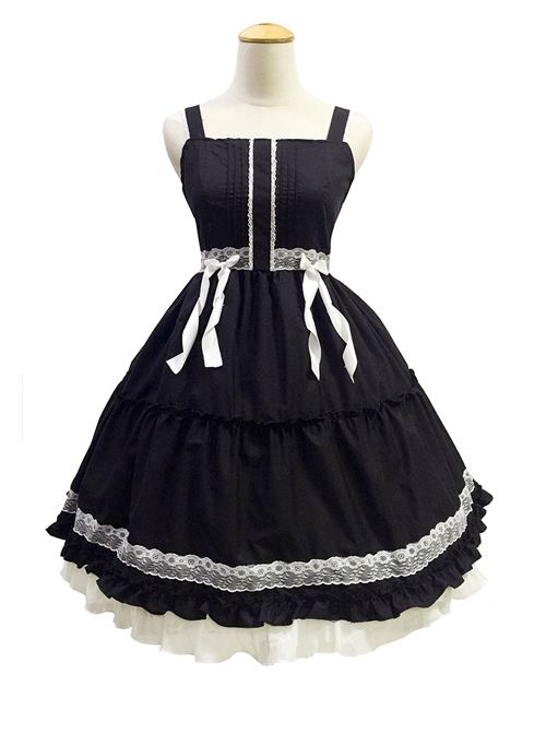White Lace Cute Pure Color Sweet Lolita Sling Dress