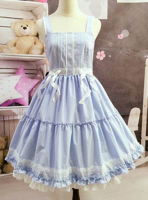 White Lace Cute Pure Color Sweet Lolita Sling Dress