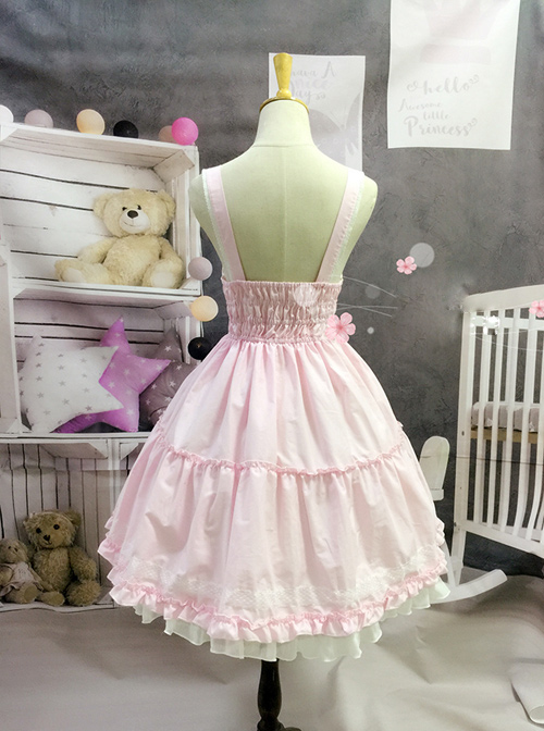 White Lace Cute Pure Color Sweet Lolita Sling Dress