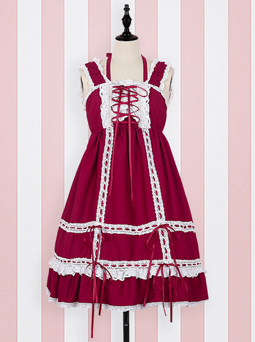 Cute Lace-up Bowknot Lace Sweet Lolita Sling Backless Dress