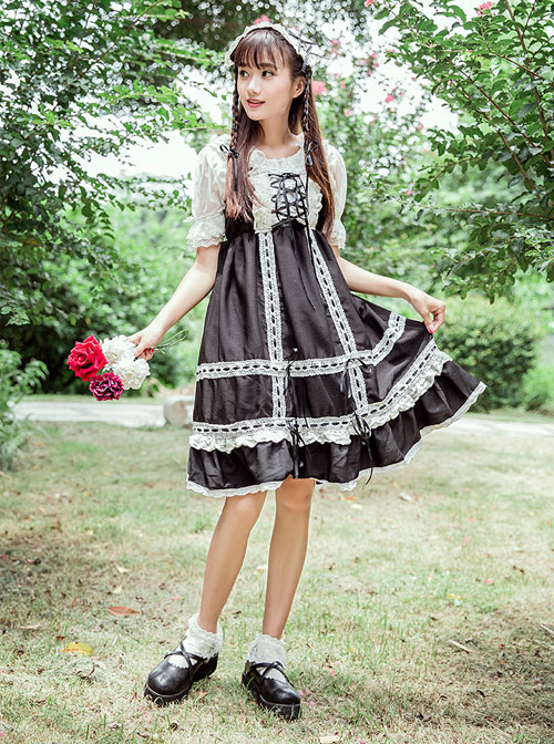 Cute Lace-up Bowknot Lace Sweet Lolita Sling Backless Dress