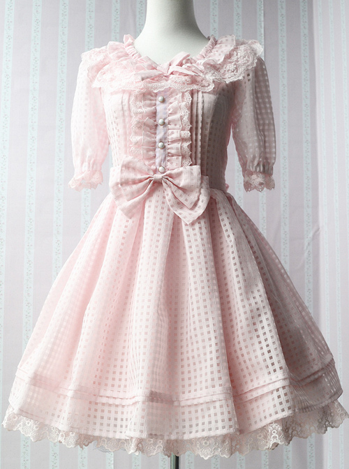 Pure Color Organza Short Puff Sleeve Classic Lolita Dress