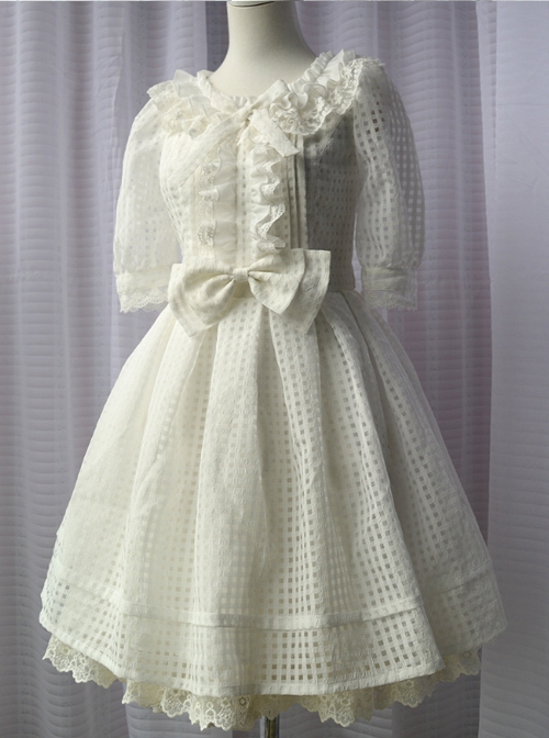 Pure Color Organza Short Puff Sleeve Classic Lolita Dress