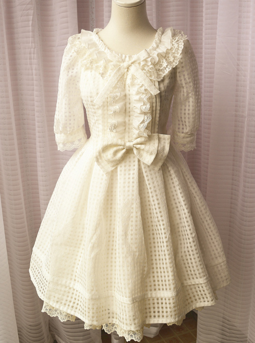 Pure Color Organza Short Puff Sleeve Classic Lolita Dress