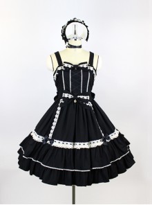 White Lace Pure Color Bowknot Classic Lolita Sling Dress