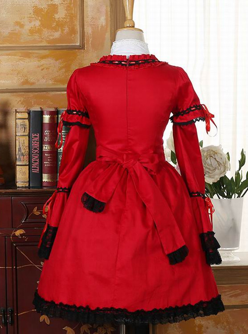 Black Lace Red Classic Lolita Long Trumpet Sleeve Dress