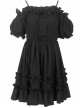 Morolli Maiden Series Pure Black Sweet Lolita Sling Short Sleeve Dress