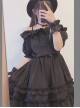 Morolli Maiden Series Pure Black Sweet Lolita Sling Short Sleeve Dress