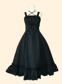 Concise Middle-waisted Classic Lolita Sling Long Dress