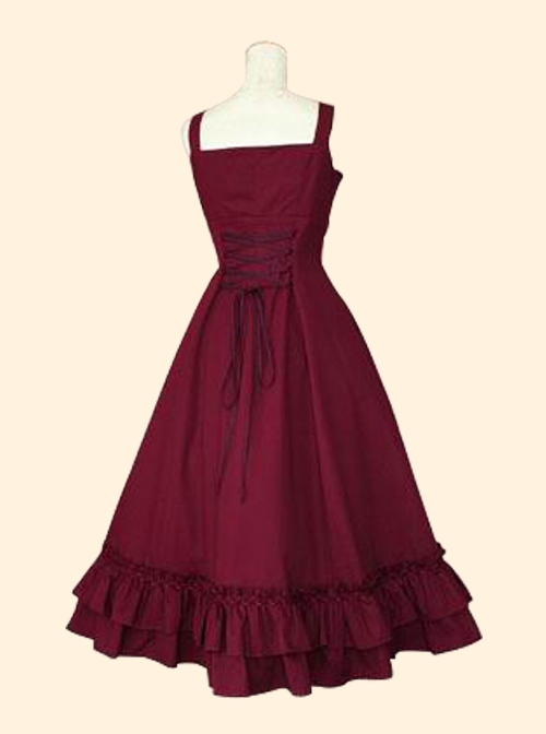 Concise Middle-waisted Classic Lolita Sling Long Dress