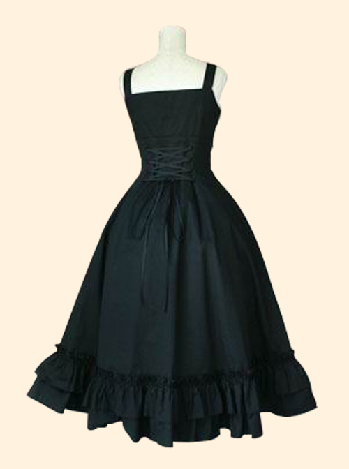 Concise Middle-waisted Classic Lolita Sling Long Dress