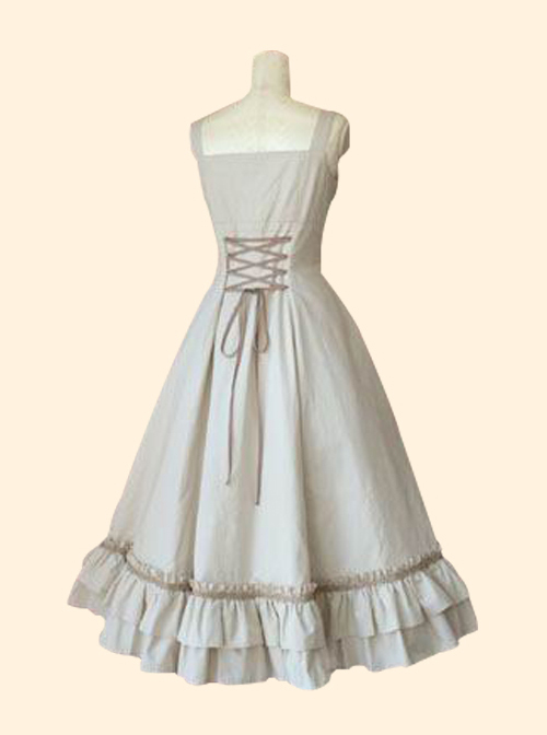 Concise Middle-waisted Classic Lolita Sling Long Dress