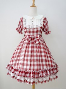 Plaid Chiffon Doll Collar Sweet Lolita Short Sleeve Dress