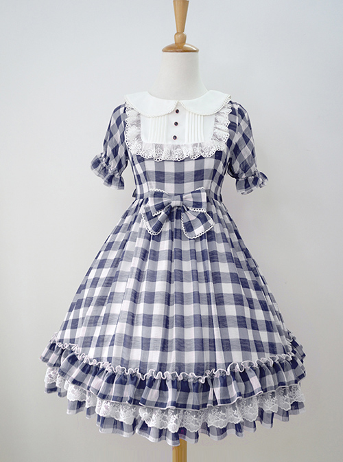 Plaid Chiffon Doll Collar Sweet Lolita Short Sleeve Dress