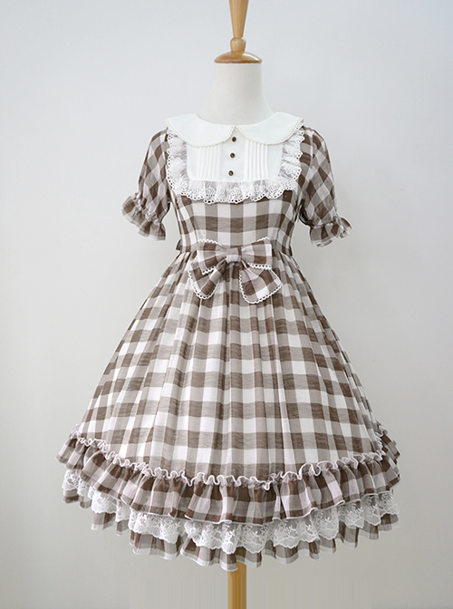 Plaid Chiffon Doll Collar Sweet Lolita Short Sleeve Dress