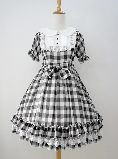 Plaid Chiffon Doll Collar Sweet Lolita Short Sleeve Dress