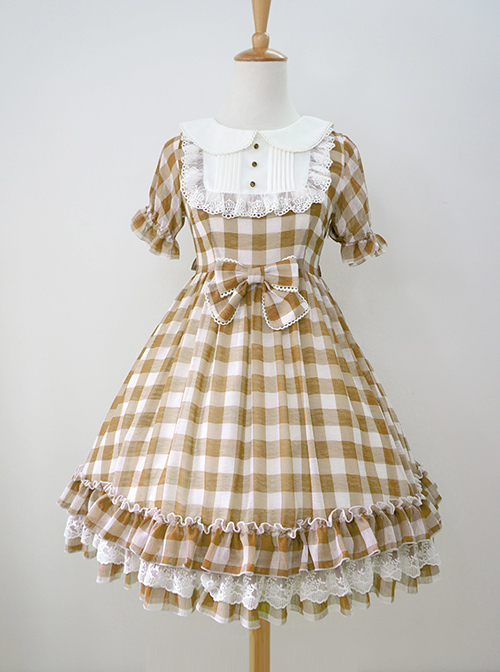 Plaid Chiffon Doll Collar Sweet Lolita Short Sleeve Dress