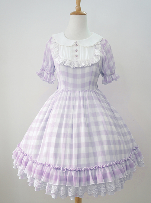 Plaid Chiffon Doll Collar Sweet Lolita Short Sleeve Dress