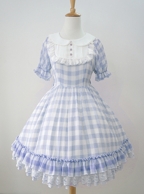 Plaid Chiffon Doll Collar Sweet Lolita Short Sleeve Dress