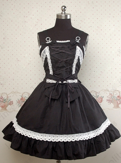 Black and White Lace Bowknot Gothic Lolita Sling Dress