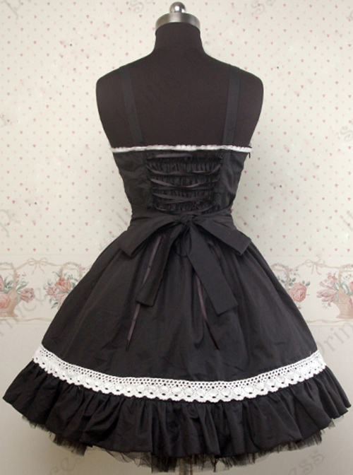 Black and White Lace Bowknot Gothic Lolita Sling Dress
