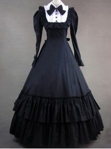 Retro Bowknot Gothic Lolita Prom Long Sleeve Dress