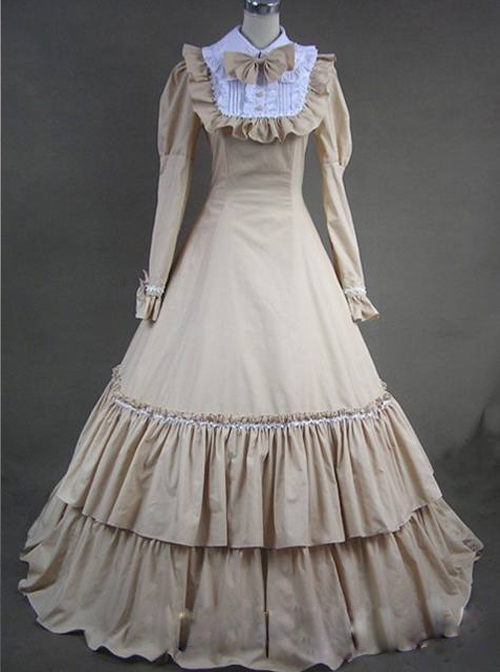 Retro Bowknot Gothic Lolita Prom Long Sleeve Dress