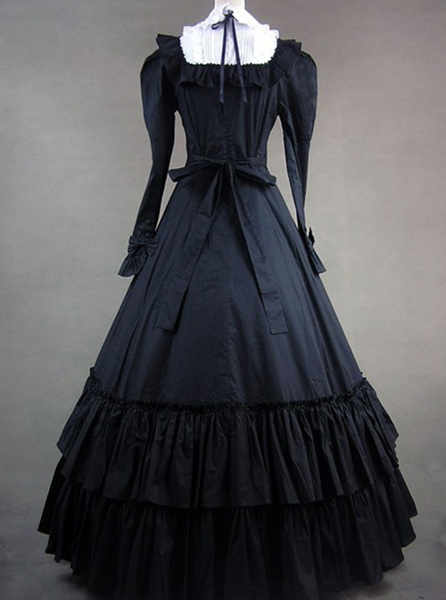 Retro Bowknot Gothic Lolita Prom Long Sleeve Dress