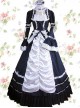 Dark Blue Cotton Gothic Lolita Prom Short Sleeve Long Dress