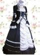 Dark Blue Cotton Gothic Lolita Prom Short Sleeve Long Dress