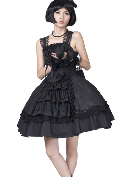 Dream Alice Cute Rabbit Black Gothic Lolita Sling Dress