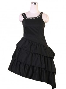 Black Asymmetric Hem Punk Gothic Lolita Sling Dress