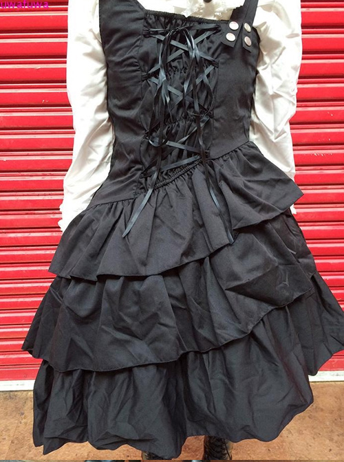 Black Asymmetric Hem Punk Gothic Lolita Sling Dress