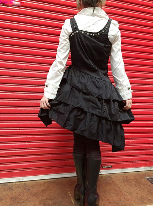 Black Asymmetric Hem Punk Gothic Lolita Sling Dress