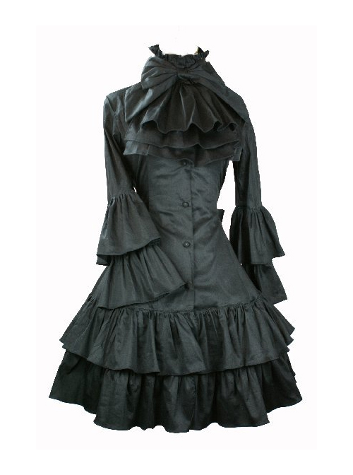 Black Punk Style Gothic Lolita Trumpet Sleeve Dress