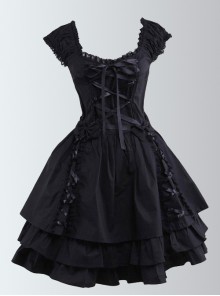 Pure Cotton Black And Lace Gothic Lolita Sleeveless Dress