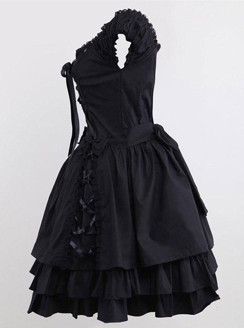 Pure Cotton Black And Lace Gothic Lolita Sleeveless Dress