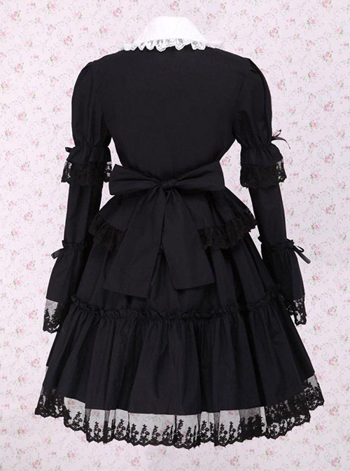 Black Lapel Ruffle Gothic Lolita Long Sleeve Dress