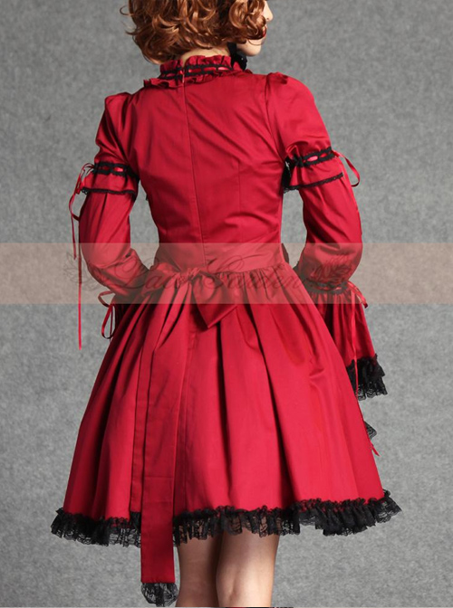 Retro Lace And Bind Strap Gothic Lolita Long Sleeve Dress