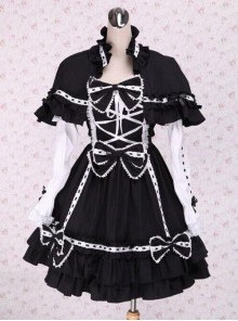 Black Bowknot Sweet Lolita Long Sleeve Dress