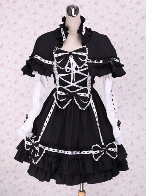 Black Bowknot Sweet Lolita Long Sleeve Dress