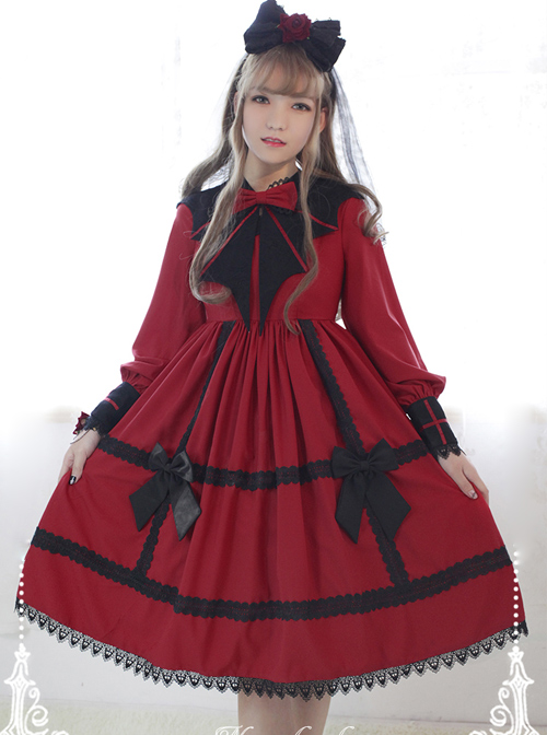 Devil's Wing Red Long Sleeve Gothic Lolita Dress