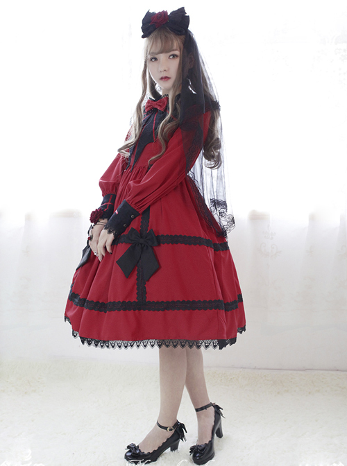 Devil's Wing Red Long Sleeve Gothic Lolita Dress