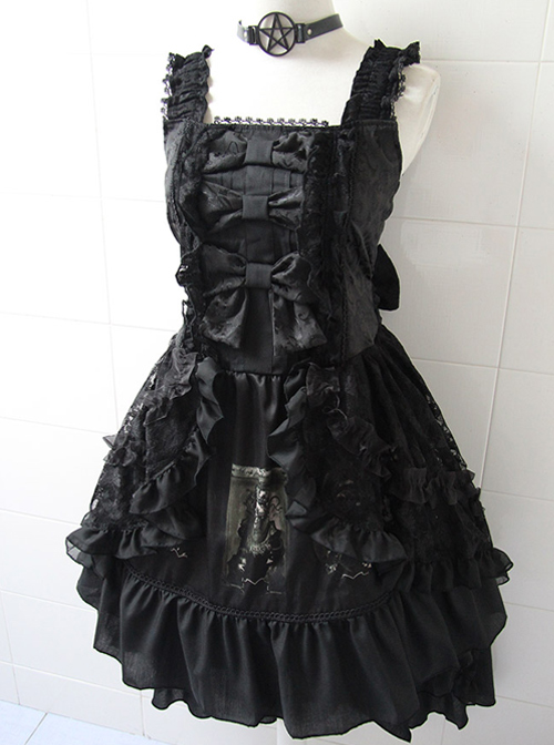 Black Sleeveless Halter Gothic Punk Lolita Dress