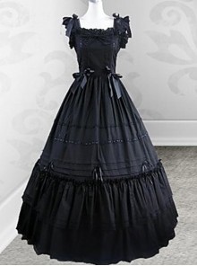 Black Retro Victorian Gothic Lolita Fly Sleeves Long Dress