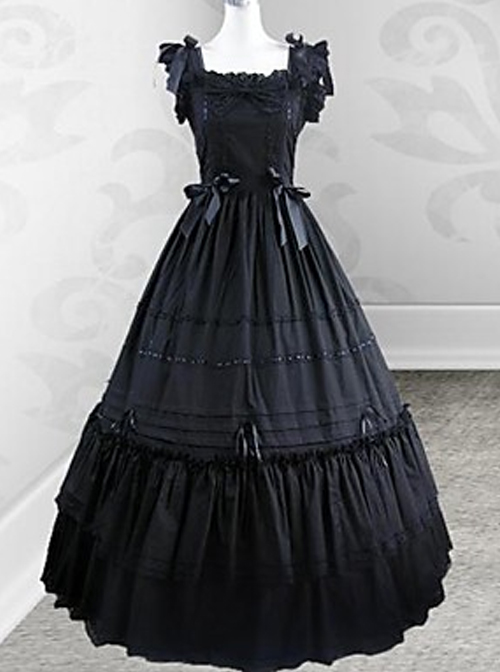 Black Retro Victorian Gothic Lolita Fly Sleeves Long Dress